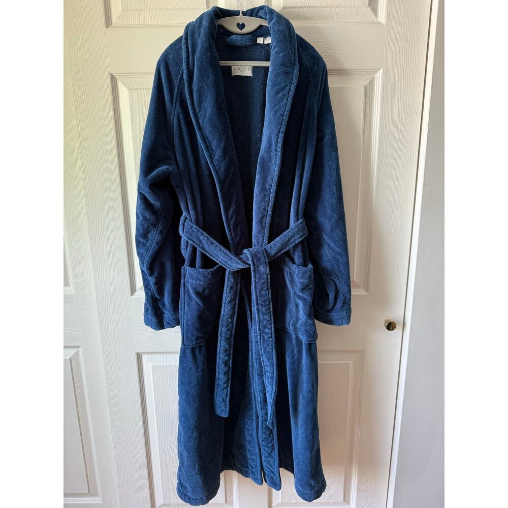 Frette 1860 Blue Velour Spa Bathrobe Made in Turkey Size L Luxury Hotel Robe